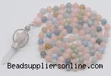 GMN1467 Hand-knotted 8mm, 10mm morganite 108 beads mala necklace with pendant