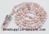 GMN1468 Hand-knotted 8mm, 10mm natural pink opal 108 beads mala necklace with pendant