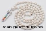 GMN1481 Hand-knotted 8mm, 10mm white howlite 108 beads mala necklace with pendant