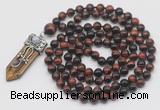 GMN1489 Hand-knotted 8mm, 10mm red tiger eye 108 beads mala necklace with pendant