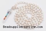 GMN1515 Hand-knotted 8mm, 10mm faceted Tibetan agate 108 beads mala necklace with pendant