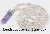 GMN1520 Hand-knotted 8mm, 10mm white crazy agate 108 beads mala necklace with pendant