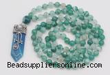 GMN1528 Hand-knotted 8mm, 10mm green banded agate 108 beads mala necklace with pendant