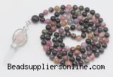 GMN1541 Hand-knotted 8mm, 10mm tourmaline 108 beads mala necklace with pendant