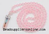 GMN1544 Hand-knotted 8mm, 10mm rose quartz 108 beads mala necklace with pendant