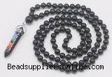 GMN1561 Knotted 8mm, 10mm black obsidian 108 beads mala necklace with pendant