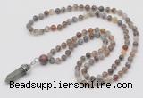 GMN1603 Hand-knotted 6mm Botswana agate 108 beads mala necklace with pendant