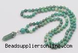 GMN1604 Hand-knotted 6mm grass agate 108 beads mala necklace with pendant