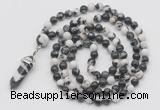 GMN1610 Hand-knotted 6mm black & white jasper 108 beads mala necklace with pendant