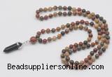 GMN1612 Hand-knotted 6mm picasso jasper 108 beads mala necklace with pendant