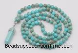 GMN1614 Hand-knotted 6mm sea sediment jasper 108 beads mala necklace with pendant