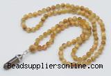 GMN1616 Hand-knotted 6mm golden tiger eye 108 beads mala necklace with pendant