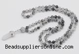 GMN1623 Hand-knotted 6mm black rutilated quartz 108 beads mala necklace with pendant