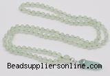 GMN1624 Hand-knotted 6mm prehnite 108 beads mala necklace with pendant