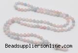 GMN1627 Hand-knotted 6mm morganite 108 beads mala necklace with pendant