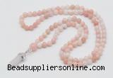 GMN1628 Hand-knotted 6mm natural pink opal 108 beads mala necklace with pendant