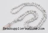 GMN1638 Hand-knotted 6mm white howlite 108 beads mala necklace with pendant