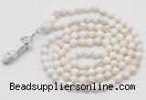 GMN1639 Hand-knotted 6mm white howlite 108 beads mala necklace with pendant