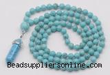 GMN1640 Hand-knotted 6mm blue howlite 108 beads mala necklace with pendant