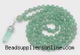 GMN1642 Hand-knotted 6mm green aventurine 108 beads mala necklaces with pendant