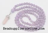 GMN1645 Hand-knotted 6mm lavender amethyst 108 beads mala necklaces with pendant