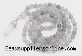 GMN1646 Hand-knotted 6mm cloudy quartz 108 beads mala necklaces with pendant