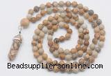 GMN1653 Hand-knotted 6mm picture jasper 108 beads mala necklaces with pendant