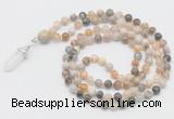 GMN1660 Hand-knotted 6mm bamboo leaf agate 108 beads mala necklaces with pendant