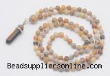 GMN1661 Hand-knotted 6mm yellow crazy lace agate 108 beads mala necklaces with pendant