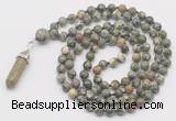 GMN1665 Hand-knotted 6mm rhyolite 108 beads mala necklaces with pendant