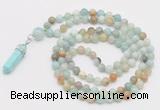 GMN1666 Hand-knotted 6mm amazonite 108 beads mala necklaces with pendant