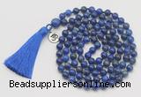 GMN1881 Knotted 8mm, 10mm lapis lazuli 108 beads mala necklace with tassel & charm