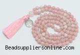 GMN1888 Knotted 8mm, 10mm Chinese pink opal 108 beads mala necklace with tassel & charm