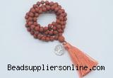 GMN2007 Knotted 8mm, 10mm matte red jasper 108 beads mala necklace with tassel & charm