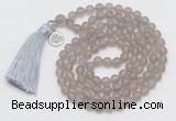 GMN2026 Knotted 8mm, 10mm matte grey agate 108 beads mala necklace with tassel & charm