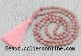 GMN205 Hand-knotted 6mm pink wooden jasper 108 beads mala necklaces with tassel