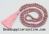 GMN206 Hand-knotted 6mm pink wooden jasper 108 beads mala necklaces with tassel