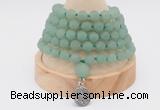 GMN2203 Hand-knotted 8mm, 10mm matte green aventurine 108 beads mala necklace with charm