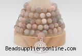 GMN2223 Hand-knotted 8mm, 10mm matte sunstone 108 beads mala necklace with charm