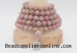 GMN2224 Hand-knotted 8mm, 10mm matte pink wooden jasper108 beads mala necklace with charm