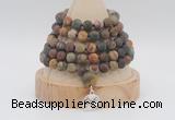 GMN2226 Hand-knotted 8mm, 10mm matte picasso jasper108 beads mala necklace with charm