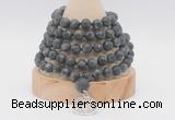 GMN2228 Hand-knotted 8mm, 10mm matte black labradorite 108 beads mala necklace with charm