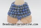 GMN2229 Hand-knotted 8mm, 10mm matte lapis lazuli 108 beads mala necklace with charm