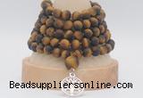 GMN2235 Hand-knotted 8mm, 10mm matte yellow tiger eye 108 beads mala necklaces with charm