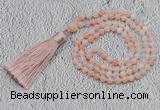 GMN235 Hand-knotted 6mm pink aventurine 108 beads mala necklaces with tassel