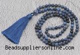 GMN239 Hand-knotted 6mm dumortierite 108 beads mala necklaces with tassel