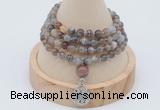 GMN2402 Hand-knotted 6mm Botswana agate 108 beads mala necklace with charm