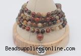 GMN2408 Hand-knotted 6mm picasso jasper 108 beads mala necklace with charm