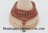 GMN2409 Hand-knotted 6mm red jasper 108 beads mala necklace with charm