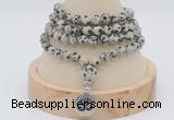 GMN2414 Hand-knotted 6mm dalmatian jasper 108 beads mala necklace with charm